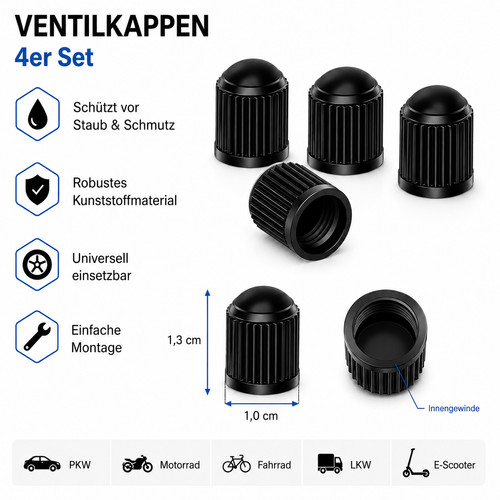 Kunststoff ventilkappen set - 4x,