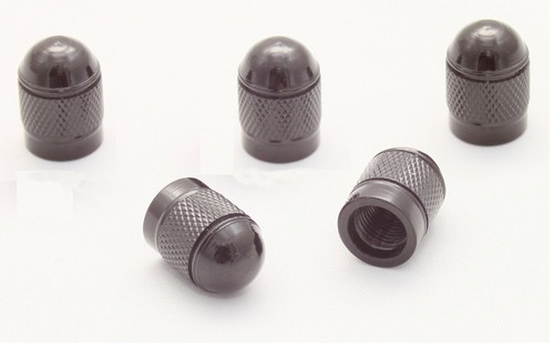 Ventilkappen schwarz rund - 5x,